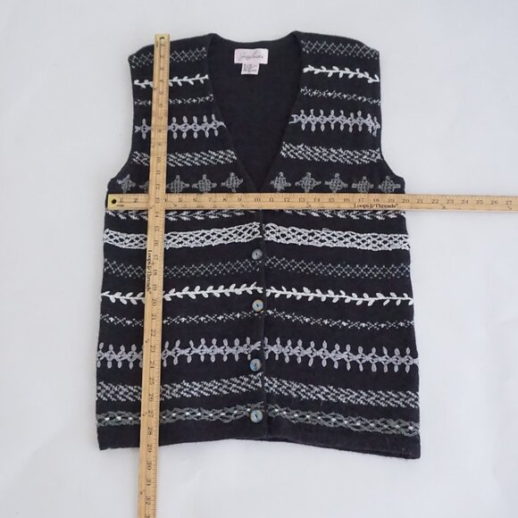 VTG Jacklyn Smith Black White Knit Tribal Print Geometric Vest Grandmacore L - Picture 3 of 10